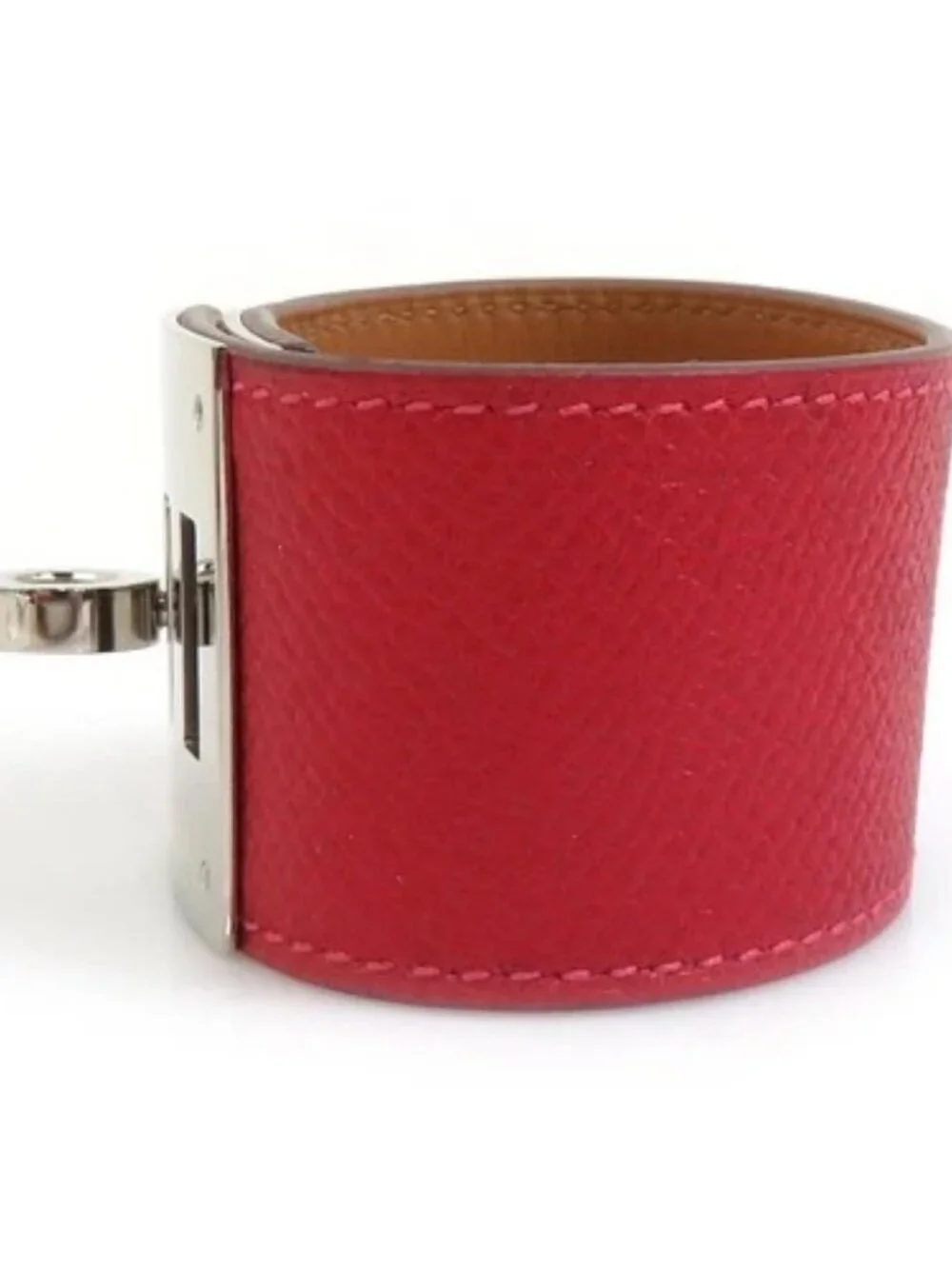 Auth HERMES Kelly Dog Bracelet Red/Silver Leather/Metal - e61836